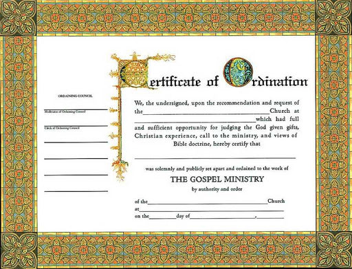 Certificate-Ordination-Minister (4 Color) (8-1/2" x 11) (Pack of 6) (Pkg-6)
