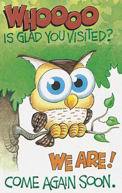 Postcard-Whooo Is Glad You Visited? We Are! (Owl) (2 Peter 1:11 NIV) (Pack of 25) (Pkg-25)
