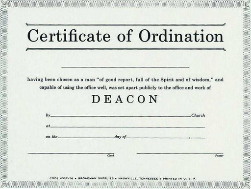 Certificate-Ordination-Deacon (Parchment)-Billfold Size