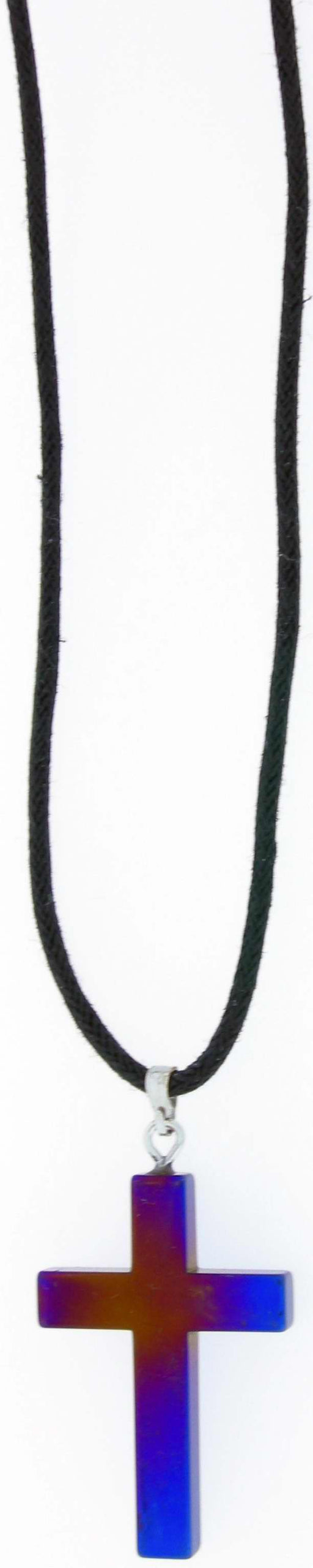 Pendant-Purple Large Hematine Cross-31" Adjustable Black Cord