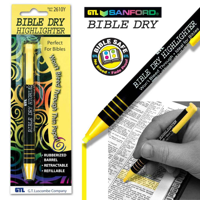 Highlighter-Bible Dry-Yellow (Carded) (Pkg-6)