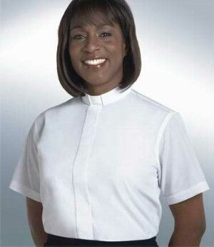 Clerical Shirt-Women-Short Sleev-Tab Col-Sz 22-Wht