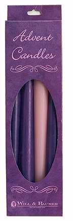 Candle-Advent Refill-Tapers-Hang Box-7/8" X 12"-3 Purple/1 Pink