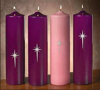Candle-Advent Set-Star/Bethlehem-3" X 12"-3 Purple/1 Pink (Pkg-4)