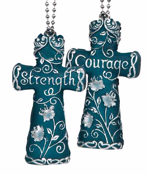 Cross-Double Sided-Strength/Courage (2.25" on 9" Chain)-Navy