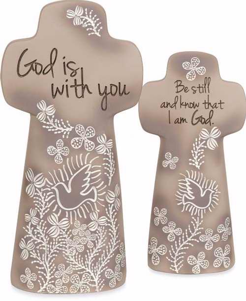 Desk Cross-Sentiment-God Is With You (Scripture)-Taupe (5.75")