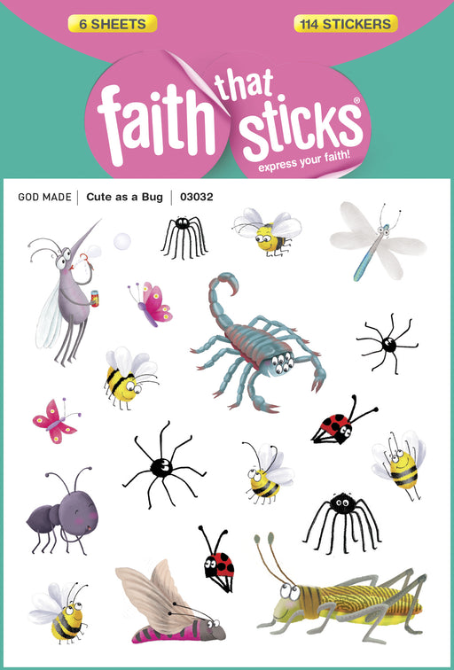 Sticker-Cute As A Bug (6 Sheets) (Faith That Sticks)