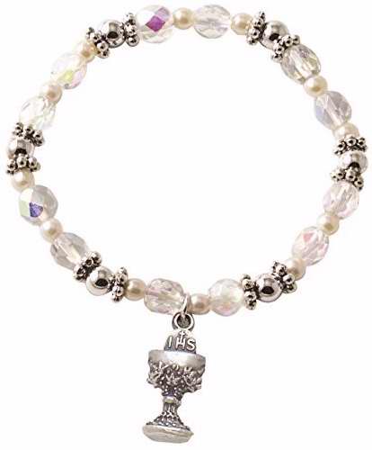 Bracelet-Crystal & Pearl w/Cross Charm (For Communion Or Confirmation)