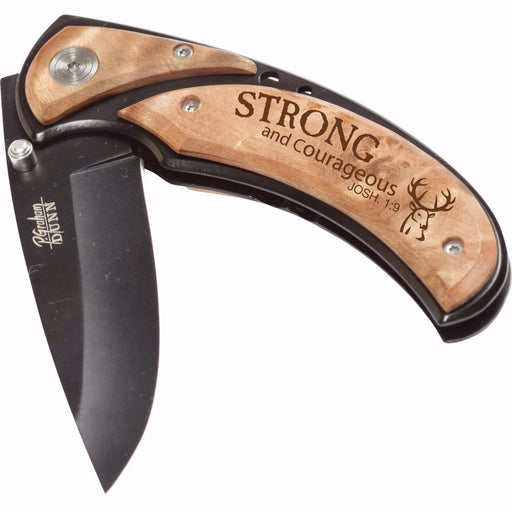 Pocket Knife-Burl Wood/Be Strong And Courageous (3" Blade)