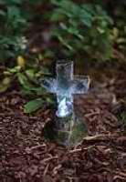 Memorial Stone Cross w/Solar LED Candle Light (3 x 2.25" x 5")