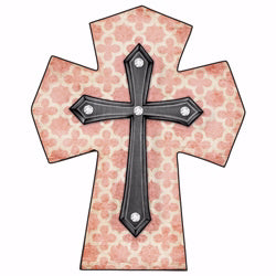 Cross-Pink Quatrefoil w/Rhinestones-Standing-Wood (5.25" x 4.75") (Pack Of 4) (Pkg-4)