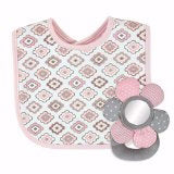 Baby Gift Set-Bib/Flower Rattle Set-Pink/Gray/White