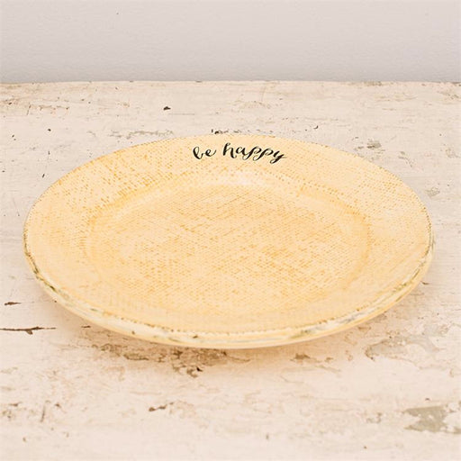 Plate-Be Happy-Vintage Yellow (6") (Pack Of 2) (Pkg-2)