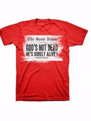 Tee Shirt-He's Surely Alive (Headline)-Medium-Red (Adult)