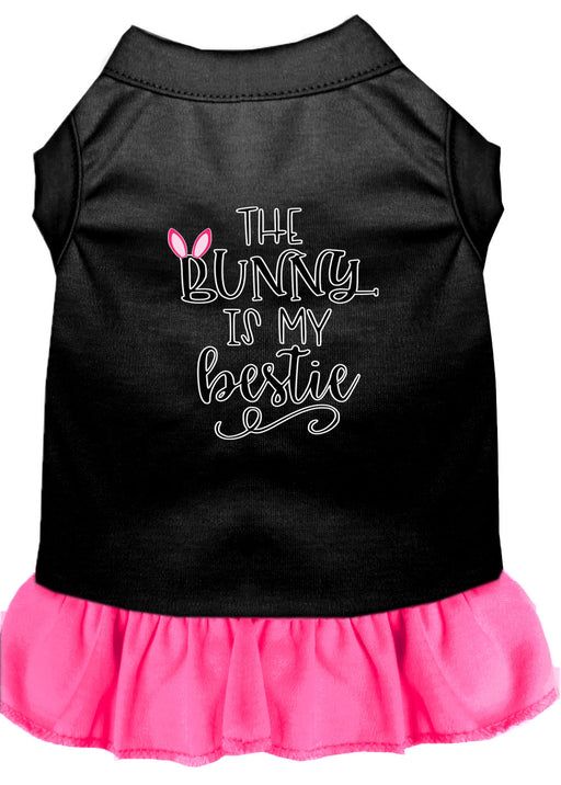 Bunny is my Bestie Screen Print Dog Dress Black with Bright Pink Lg (14)