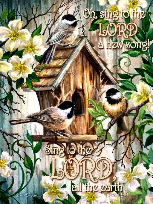 Mounted Print-Spring Chickadees w/Scripture (Backlit Print) (18" x 24")