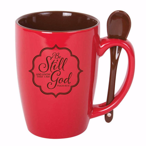 Mug-Spoon Mug-Be Still-Red (15 Oz)
