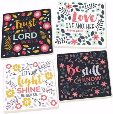 Coaster Set-Trust In The Lord (Floral) (Set Of 4) (Pkg-4)