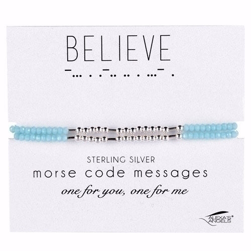 Bracelet-Morse Code Friendship-Believe-Blue (Set Of 2) (Carded)