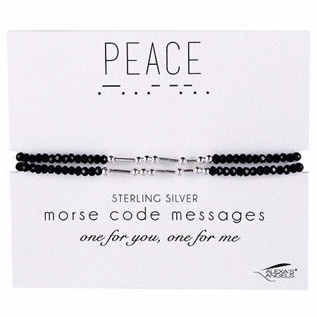 Bracelet-Morse Code Friendship-Peace-Black (Set Of 2) (Carded)