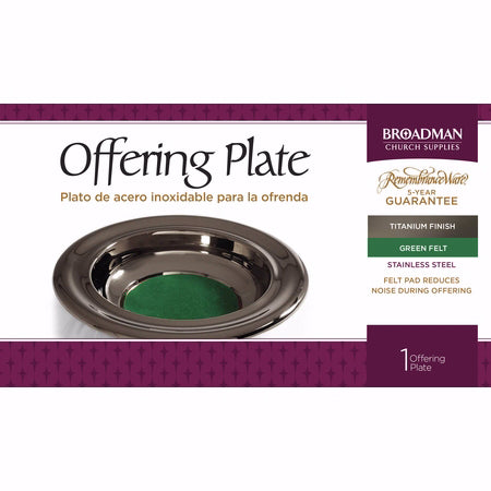 Offering Plate-Titanium-Stainless Steel w/Green Felt-12"