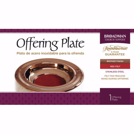 Offering Plate-Bronze-Stainless Steel w/Red Felt-12"