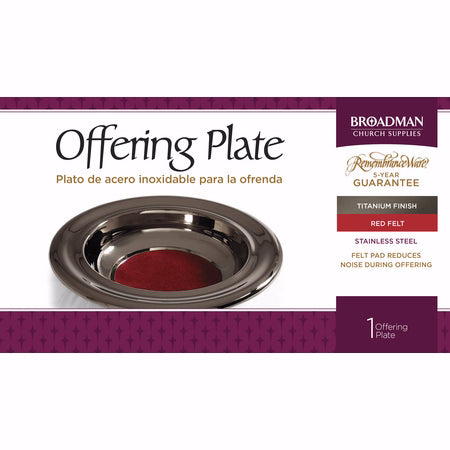 Offering Plate-Titanium-Stainless Steel w/Red Felt-12"