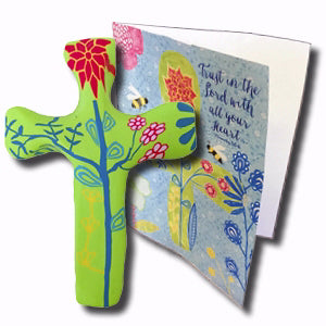 Cross-Comforting Clay w/Greeting Card-Multiple Blessings-Green (5.5")