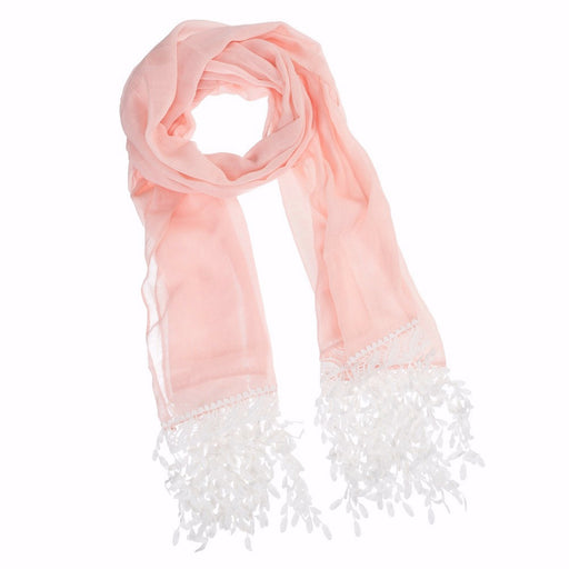 Scarf-Pink w/White Lace (22"X 71")