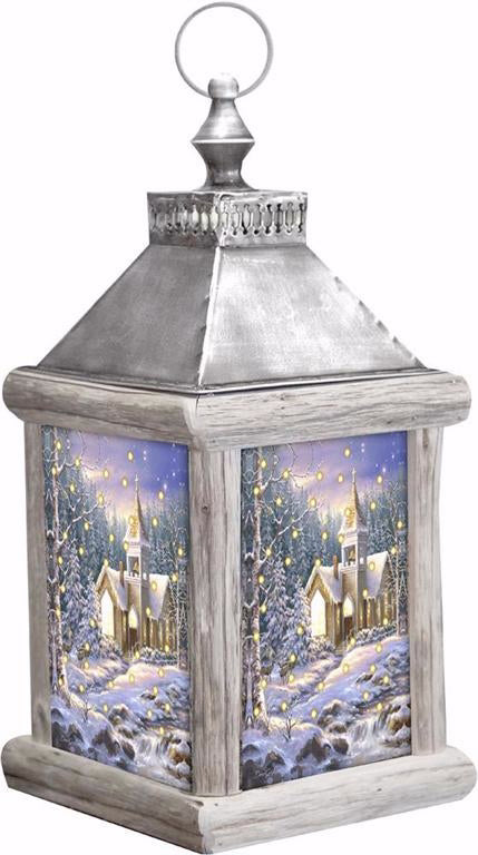 Lantern-Christmas Chapel-Fiber Optic w/Timer (16.5 x 7.75)