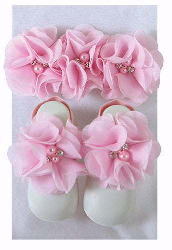 Headband & Sandal Set-Pink Flower (0-6 Mo)