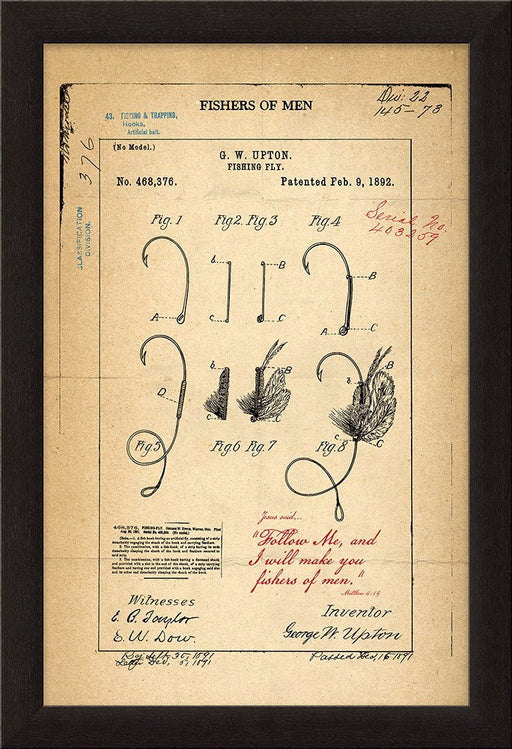 Framed Art-Fishers Of Men (Fly Fishing Patent) (13 x 19)