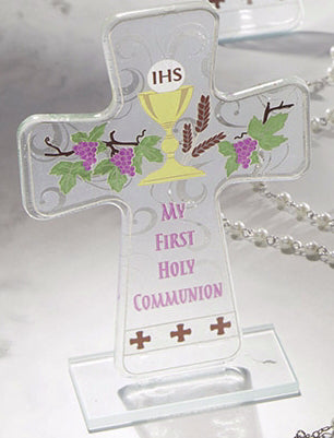 Tabletop Cross-My First Holy Communion-Glass (6")