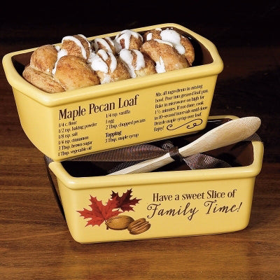 Loaf Pan-Mini-Family Time/Maple Pecan Recipe w/Wooden Spoon