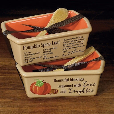 Loaf Pan-Mini-Love & Laughter/Pumpkin Spice Recipe w/Wooden Spoon