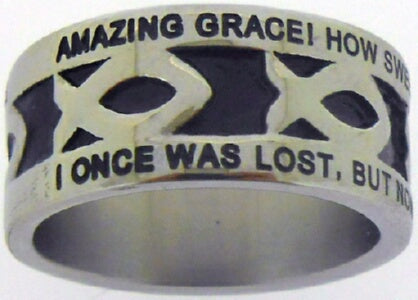 Silver Stainless Steel-Amazing Grace-Icthus- Ring