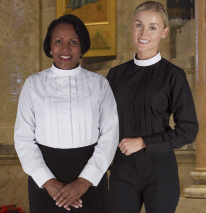 Clergy Blouse-Womens-Long Sleeve-Neckband-Gray (Size 3X)