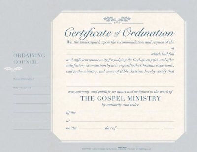 Certificate-Ordination-Minister (5.5" x 3.5") (Pack Of 6)  (Pkg-6)