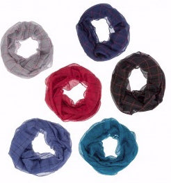 Scarf-Infinity-Window Pane Plaid Infinity-Assorted Colors (21"X 62") (Pack of 6) (Pkg-6)