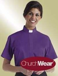 Clerical Shirt-Women-Short Sleev-Tab Col-Sz 18-Pur