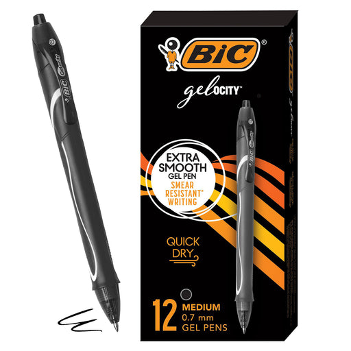Gel-ocity® Quick Dry Retractable Gel Pens, Black, Pack of 12