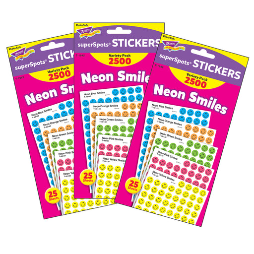 (3 Pk) Superspots Stickers Neon 2500 Per Pk Smiles