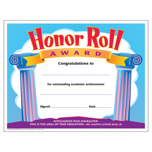 (6 Pk) Certificate Honor Roll Award 30 Per Pk 8.5x11