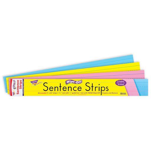 (3 Pk) Wipe-off Sentence Strips Multicolor 24in 30 Per Pk
