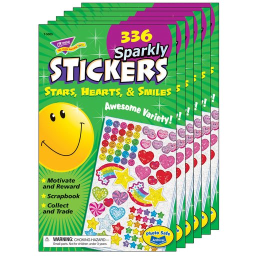 (6 Ea) Sticker Pad Sparkly Stars Hearts & Smiles