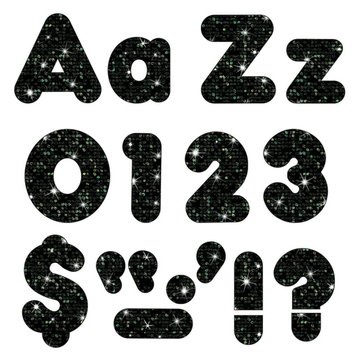 (3 Pk) Ready Letters 4in Black Sparkle Casual Combo