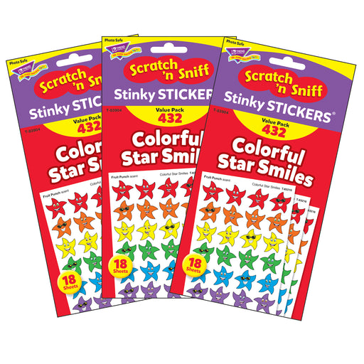 (3 Pk) Stinky Stickers Smiley Stars 432 Per Variety Pk Acid-free