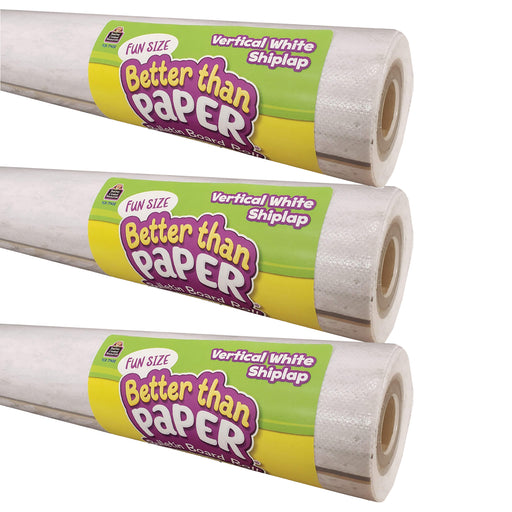 Fun Size Better Than Paper® Bulletin Board Roll, 18" x 12', Vertical White Shiplap, Pack of 3