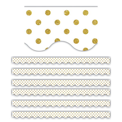 (6 Pk) Gold Dots On White Scalloped Border