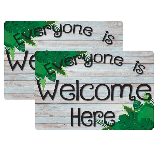 Welcome Mat with Slip Resistant Backing, 15.5" x 23.5", Beech Wood Greenery Everyone is Welcome Here, Pack of 2